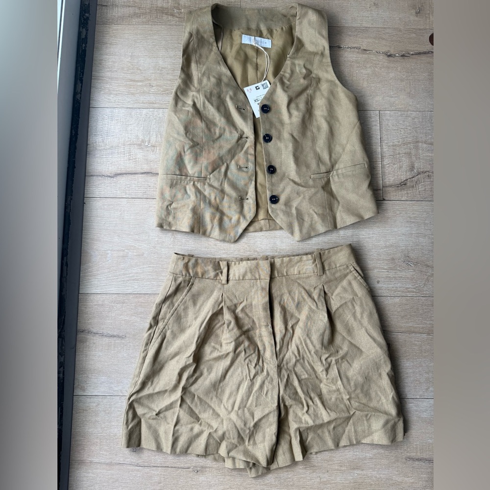 NWT ZARA Tan Vest and Short Set